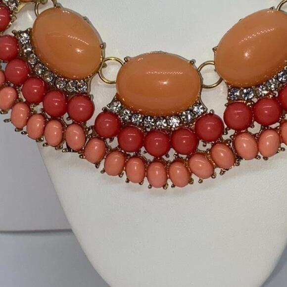 Multi-Tone Coral Pink Orange Rhinestone Pendant Necklace - Picture 2 of 7